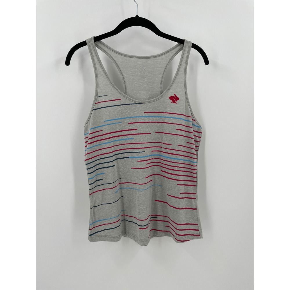 Rabbit Race Pace Tank Small Gray Red Blue Stripe Performance Running Top